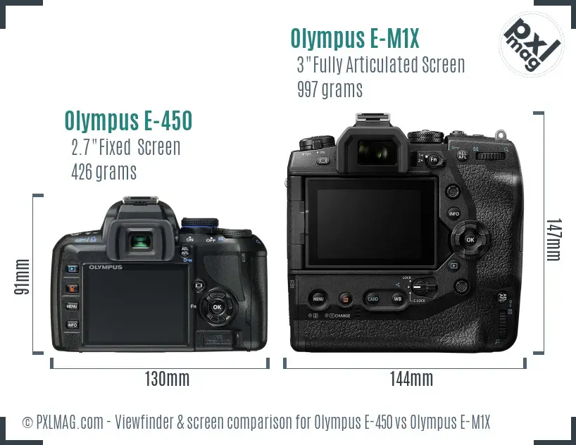Olympus E-450 vs Olympus E-M1X Screen and Viewfinder comparison