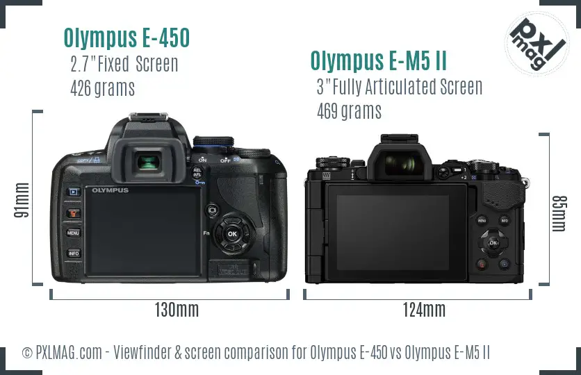 Olympus E-450 vs Olympus E-M5 II Screen and Viewfinder comparison
