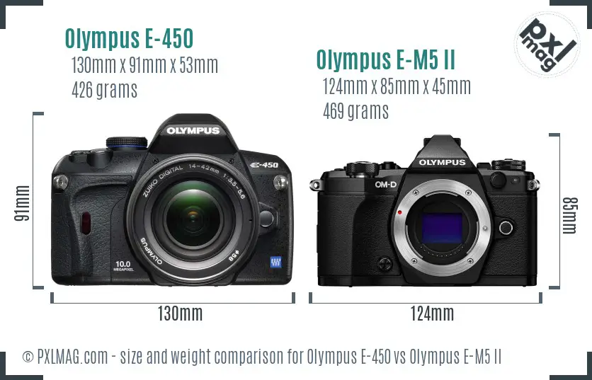 Olympus E-450 vs Olympus E-M5 II size comparison