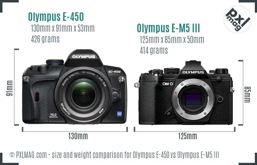 Olympus E-450 vs Olympus E-M5 III size comparison
