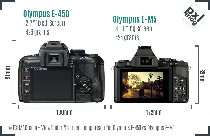 Olympus E-450 vs Olympus E-M5 Screen and Viewfinder comparison