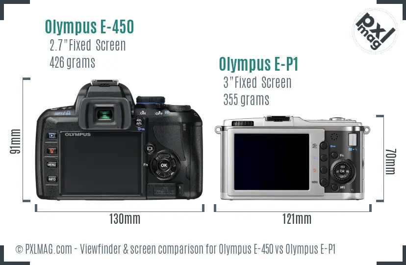 Olympus E-450 vs Olympus E-P1 Screen and Viewfinder comparison