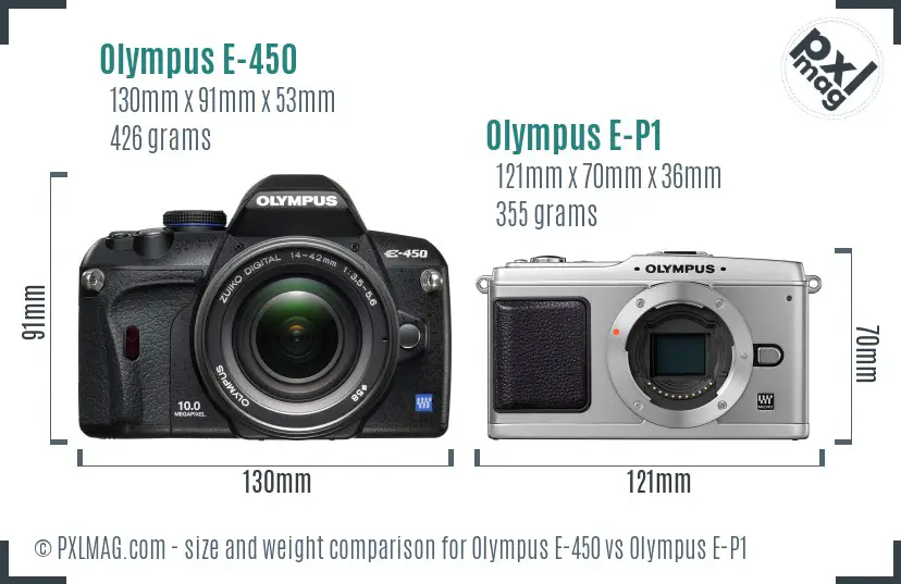 Olympus E-450 vs Olympus E-P1 size comparison