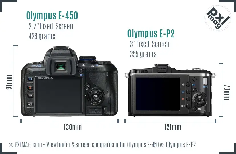 Olympus E-450 vs Olympus E-P2 Screen and Viewfinder comparison