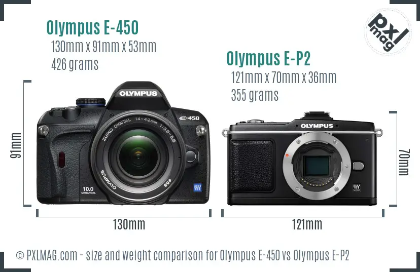 Olympus E-450 vs Olympus E-P2 size comparison