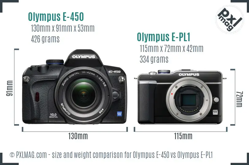 Olympus E-450 vs Olympus E-PL1 size comparison