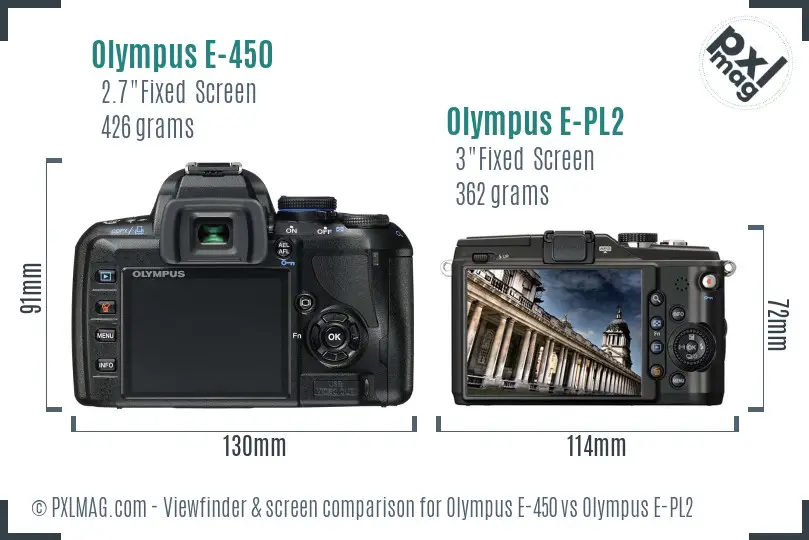 Olympus E-450 vs Olympus E-PL2 Screen and Viewfinder comparison