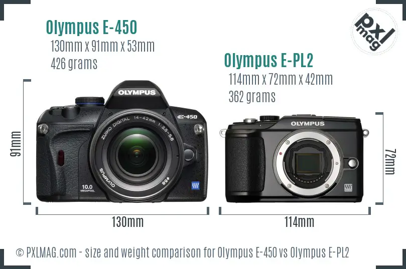 Olympus E-450 vs Olympus E-PL2 size comparison