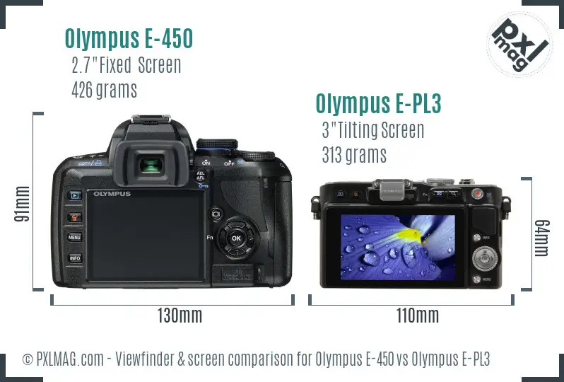 Olympus E-450 vs Olympus E-PL3 Screen and Viewfinder comparison