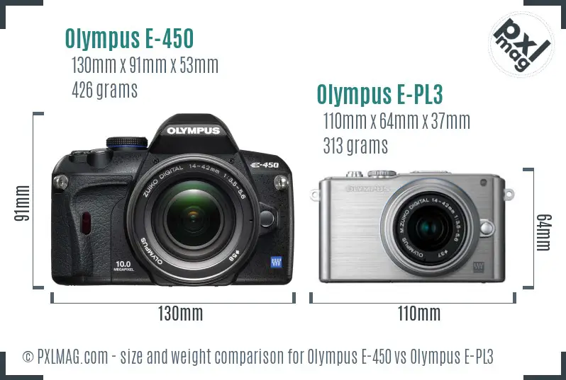 Olympus E-450 vs Olympus E-PL3 size comparison
