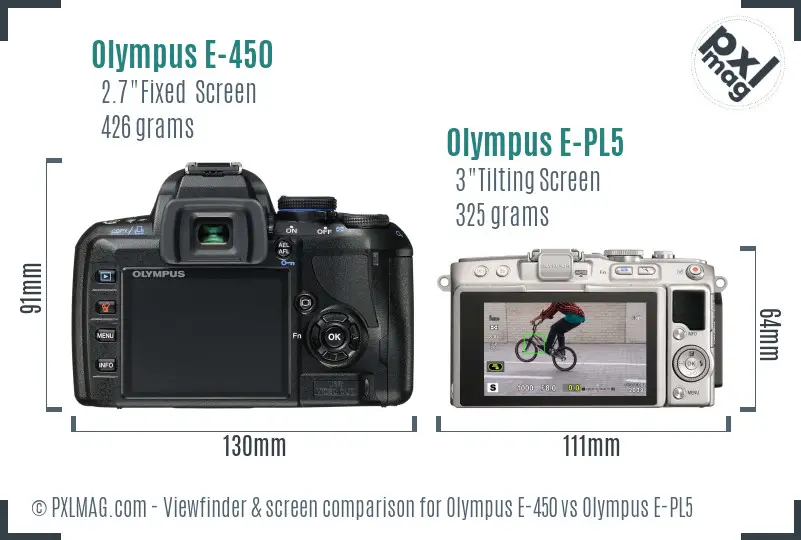 Olympus E-450 vs Olympus E-PL5 Screen and Viewfinder comparison