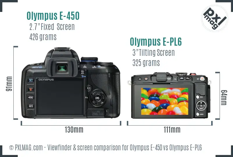 Olympus E-450 vs Olympus E-PL6 Screen and Viewfinder comparison