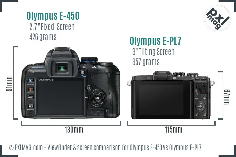 Olympus E-450 vs Olympus E-PL7 Screen and Viewfinder comparison