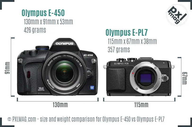 Olympus E-450 vs Olympus E-PL7 size comparison