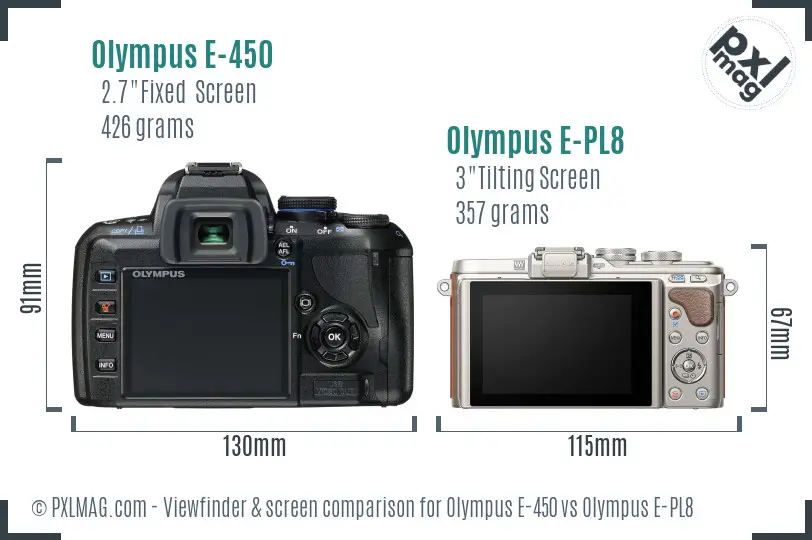 Olympus E-450 vs Olympus E-PL8 Screen and Viewfinder comparison