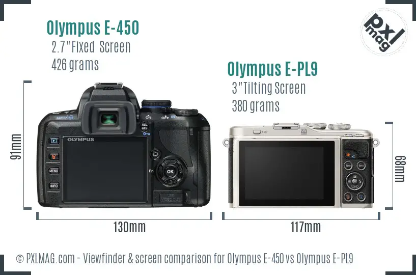 Olympus E-450 vs Olympus E-PL9 Screen and Viewfinder comparison