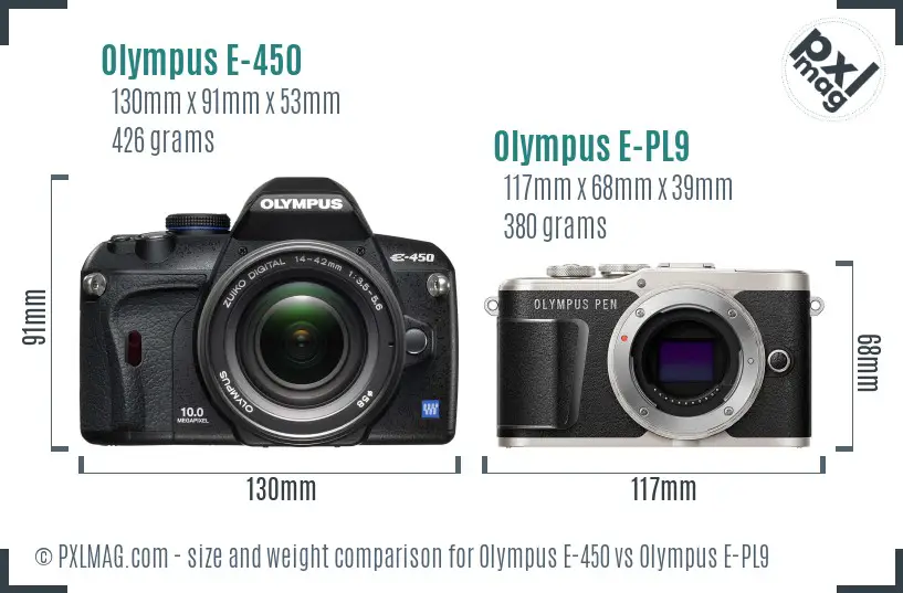 Olympus E-450 vs Olympus E-PL9 size comparison