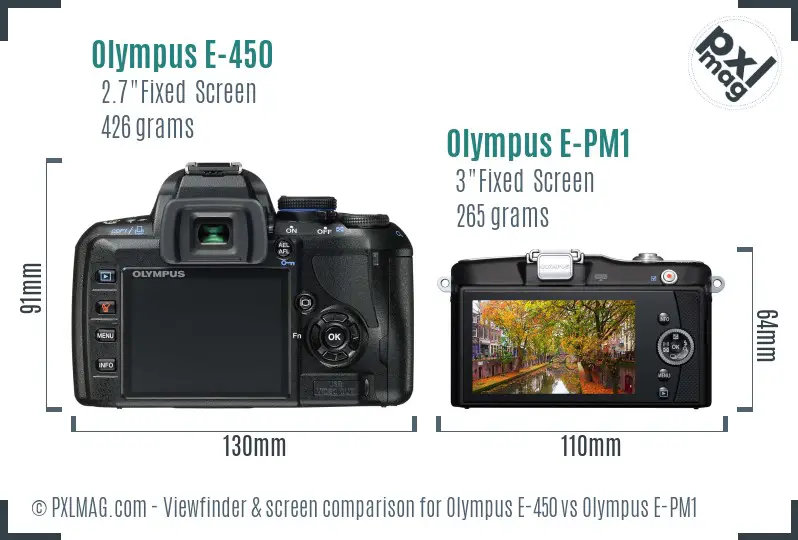 Olympus E-450 vs Olympus E-PM1 Screen and Viewfinder comparison
