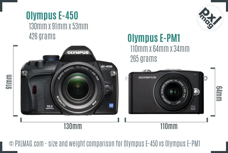 Olympus E-450 vs Olympus E-PM1 size comparison