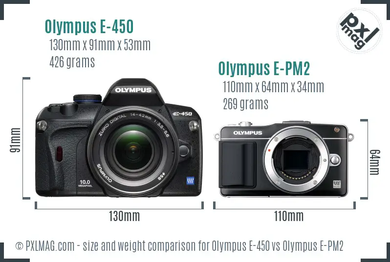 Olympus E-450 vs Olympus E-PM2 size comparison