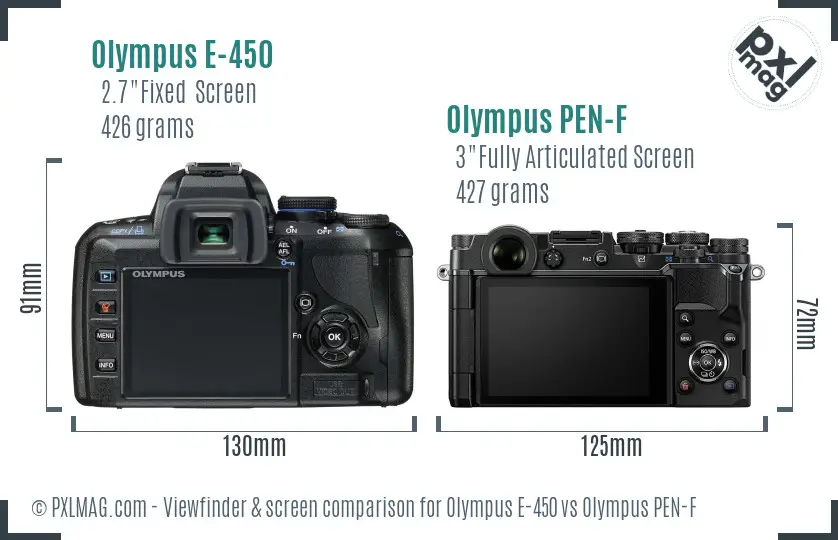 Olympus E-450 vs Olympus PEN-F Screen and Viewfinder comparison