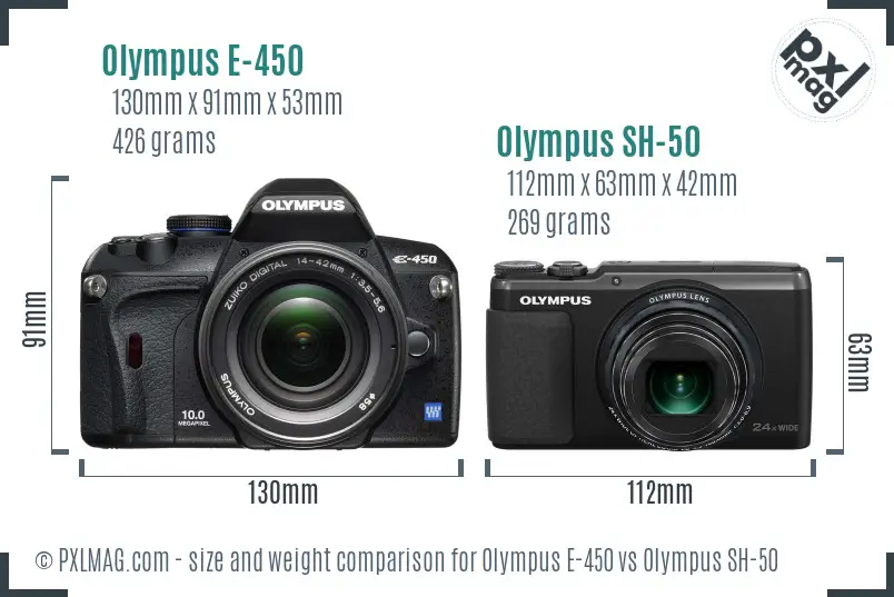 Olympus E-450 vs Olympus SH-50 size comparison