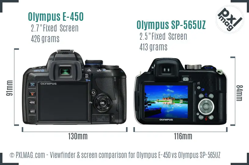 Olympus E-450 vs Olympus SP-565UZ Screen and Viewfinder comparison