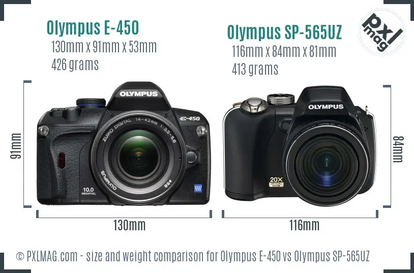 Olympus E-450 vs Olympus SP-565UZ size comparison