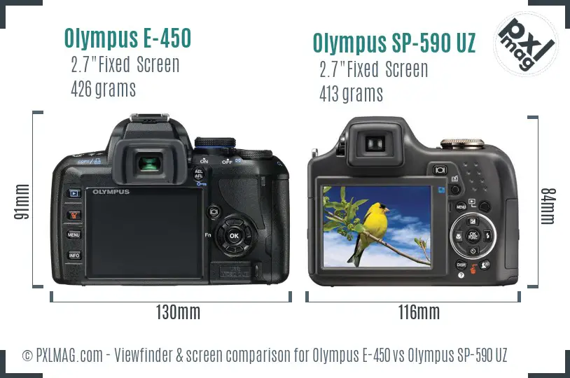 Olympus E-450 vs Olympus SP-590 UZ Screen and Viewfinder comparison
