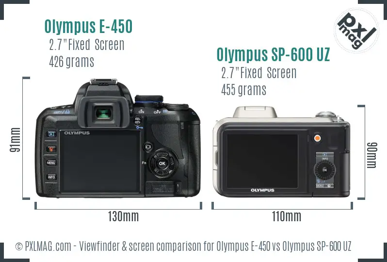 Olympus E-450 vs Olympus SP-600 UZ Screen and Viewfinder comparison