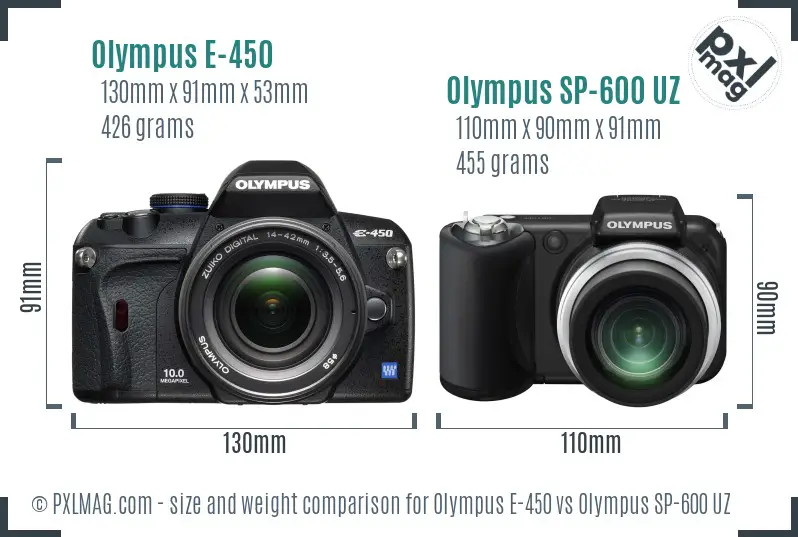 Olympus E-450 vs Olympus SP-600 UZ size comparison