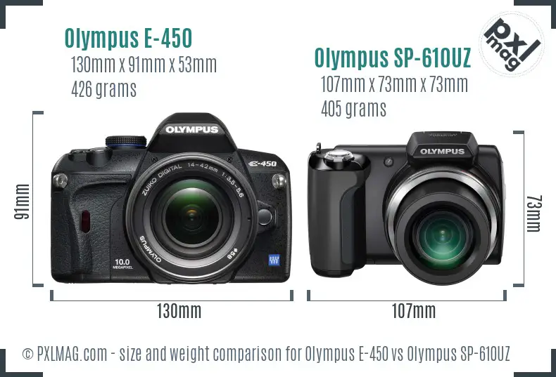 Olympus E-450 vs Olympus SP-610UZ size comparison