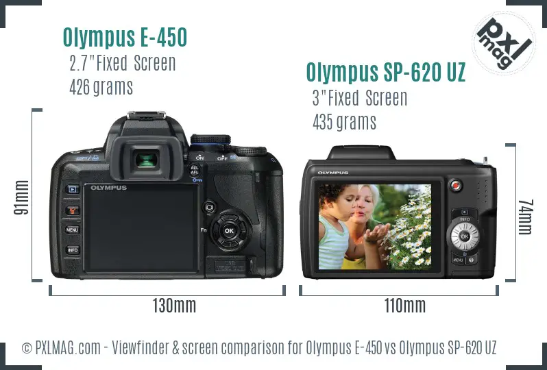Olympus E-450 vs Olympus SP-620 UZ Screen and Viewfinder comparison