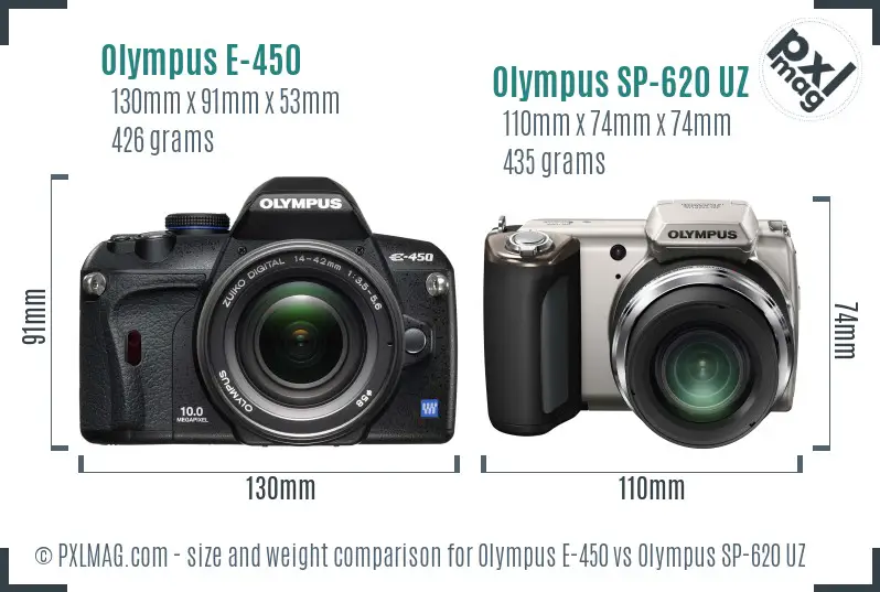 Olympus E-450 vs Olympus SP-620 UZ size comparison