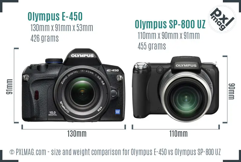 Olympus E-450 vs Olympus SP-800 UZ size comparison