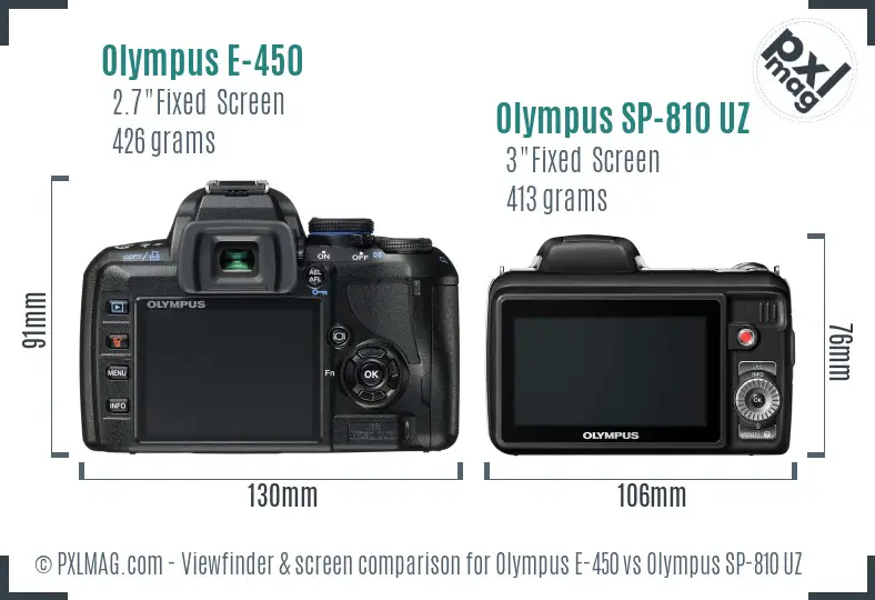 Olympus E-450 vs Olympus SP-810 UZ Screen and Viewfinder comparison