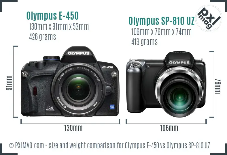 Olympus E-450 vs Olympus SP-810 UZ size comparison