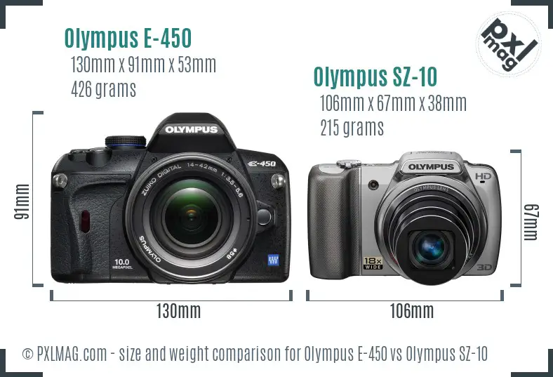 Olympus E-450 vs Olympus SZ-10 size comparison