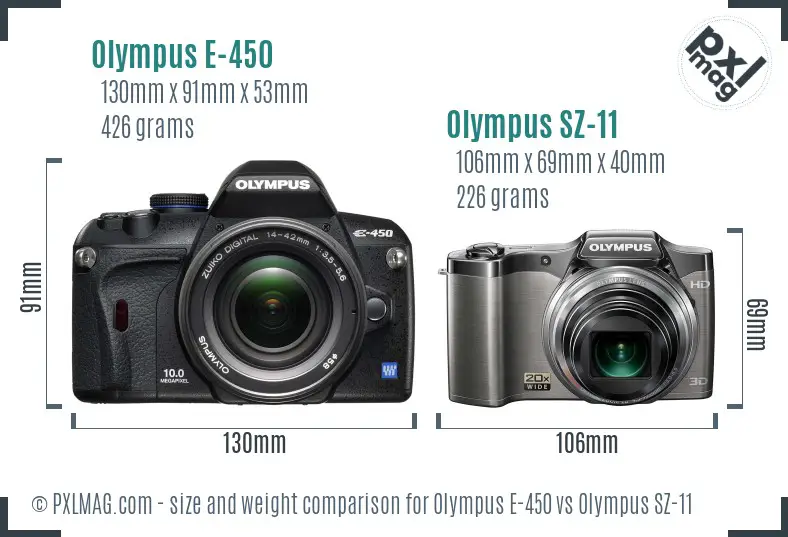 Olympus E-450 vs Olympus SZ-11 size comparison