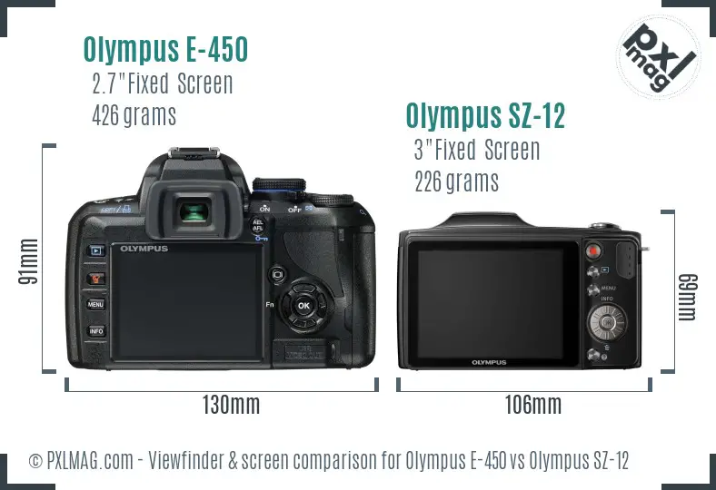 Olympus E-450 vs Olympus SZ-12 Screen and Viewfinder comparison