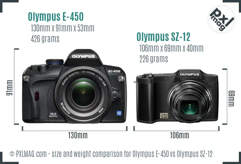 Olympus E-450 vs Olympus SZ-12 size comparison