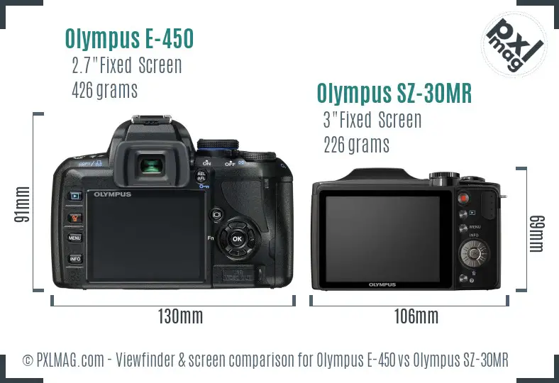 Olympus E-450 vs Olympus SZ-30MR Screen and Viewfinder comparison