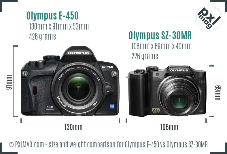 Olympus E-450 vs Olympus SZ-30MR size comparison
