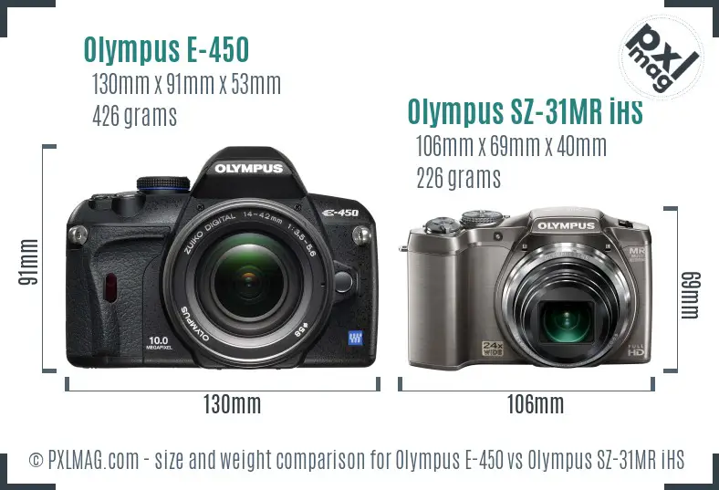 Olympus E-450 vs Olympus SZ-31MR iHS size comparison