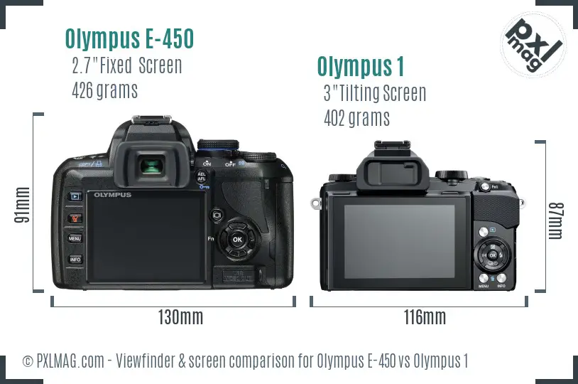 Olympus E-450 vs Olympus 1 Screen and Viewfinder comparison