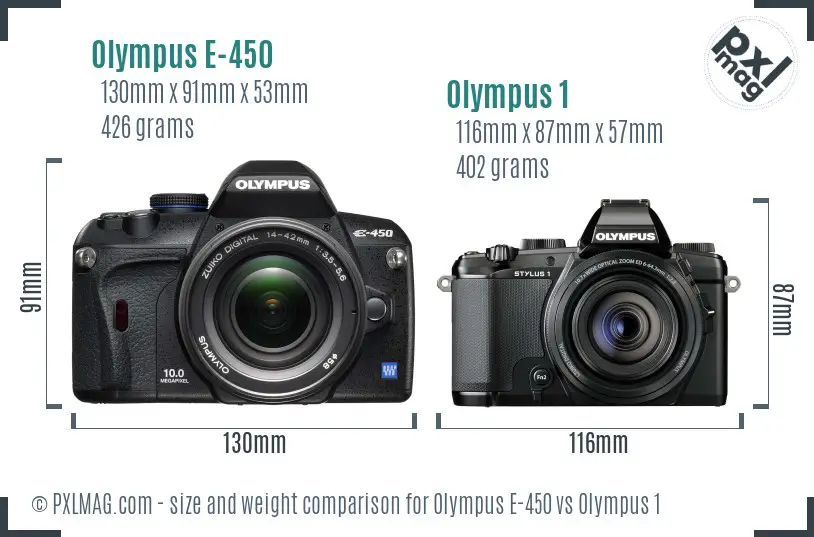 Olympus E-450 vs Olympus 1 size comparison