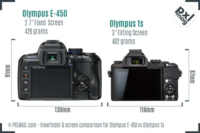 Olympus E-450 vs Olympus 1s Screen and Viewfinder comparison