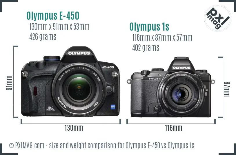 Olympus E-450 vs Olympus 1s size comparison
