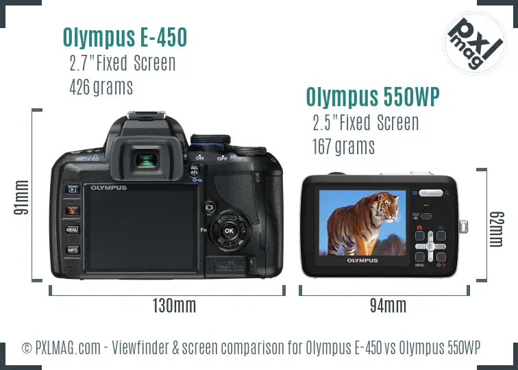 Olympus E-450 vs Olympus 550WP Screen and Viewfinder comparison