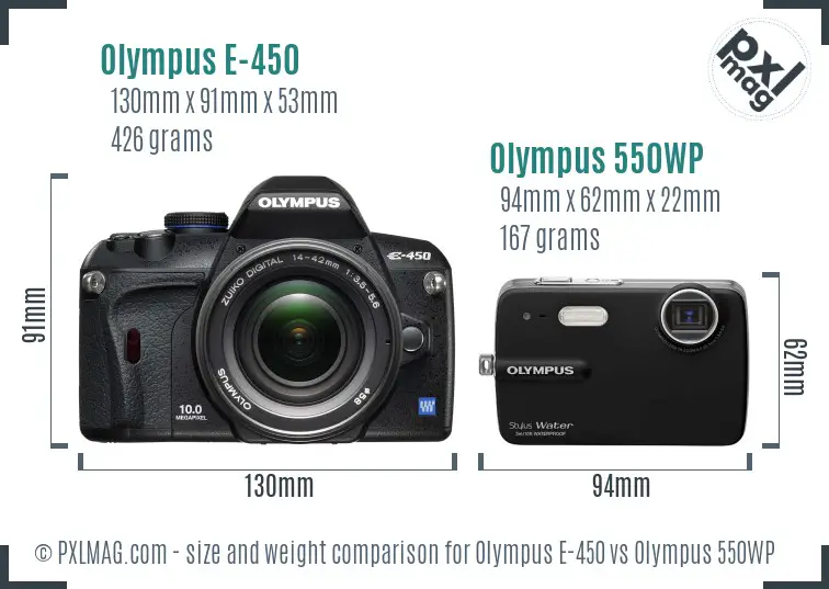 Olympus E-450 vs Olympus 550WP size comparison